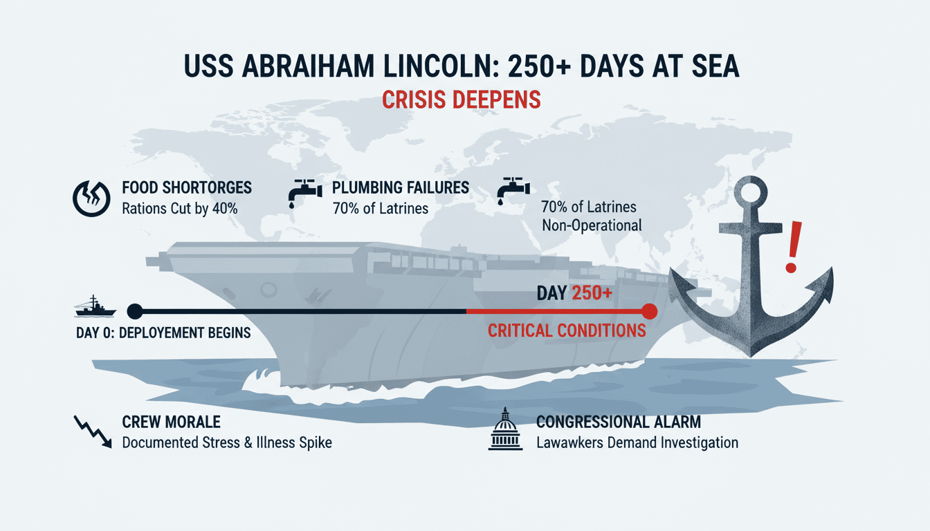 USS Abraham Lincoln at sea with crew members facing challenges
