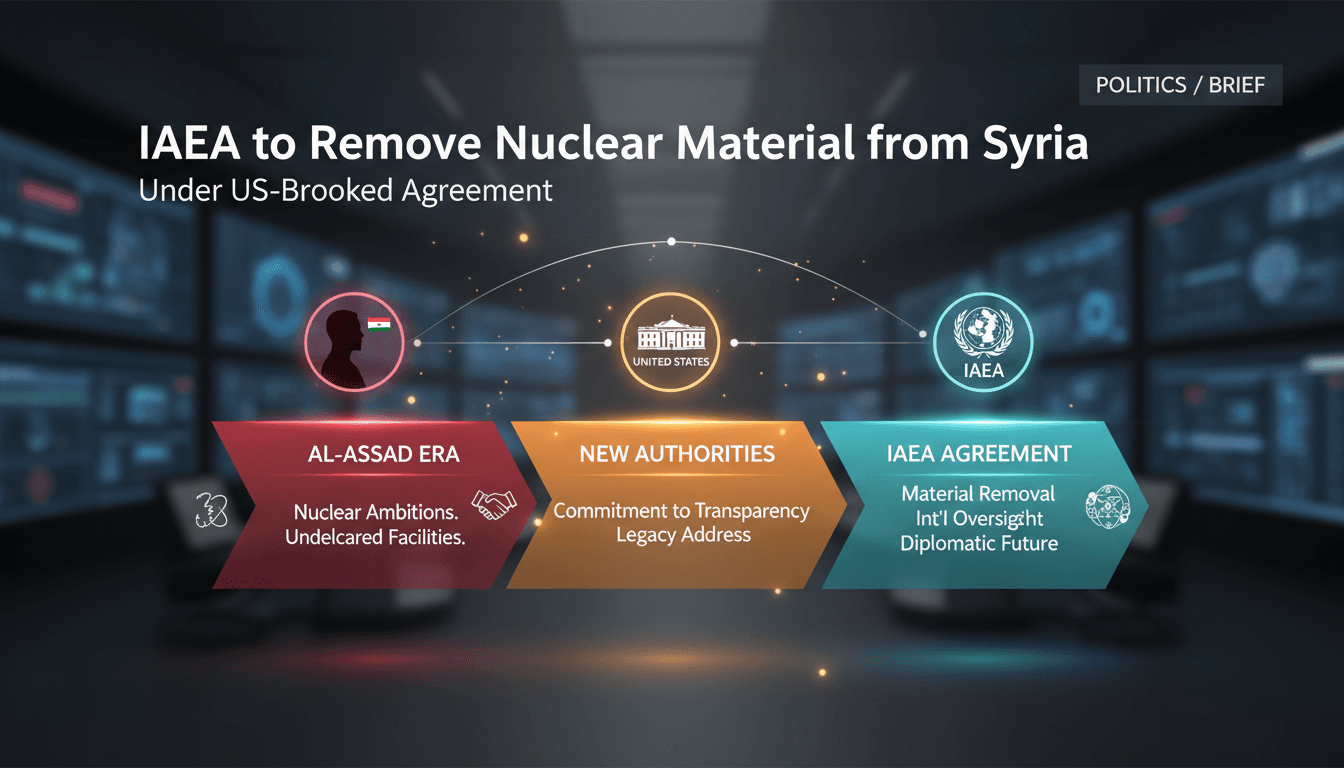 IAEA logo with a backdrop of Syria's landscape