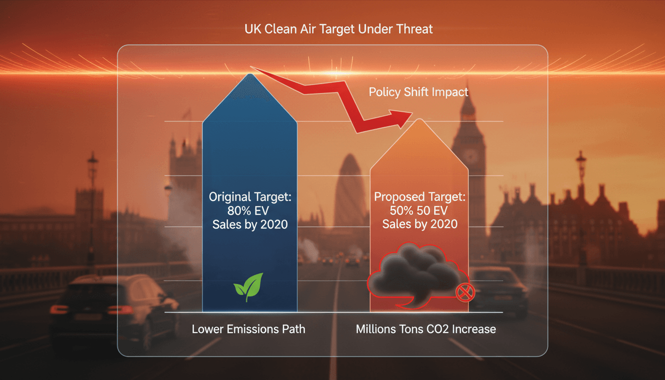 A graphic showing the potential impact of reduced electric vehicle sales targets on emissions.