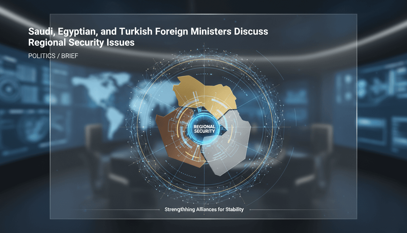 Saudi, Egyptian, and Turkish foreign ministers discussing regional security issues.