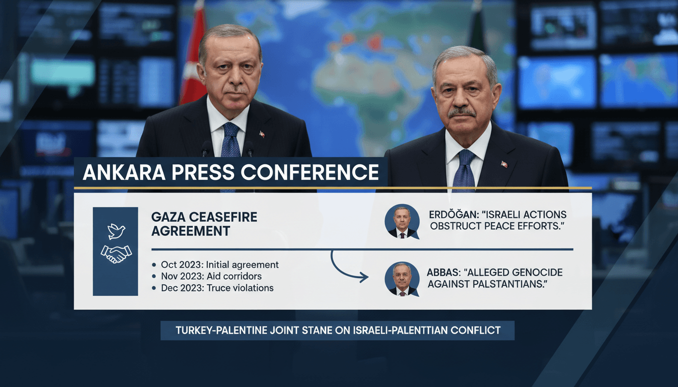 Erdoğan and Abbas at a press conference in Ankara discussing Israeli actions.