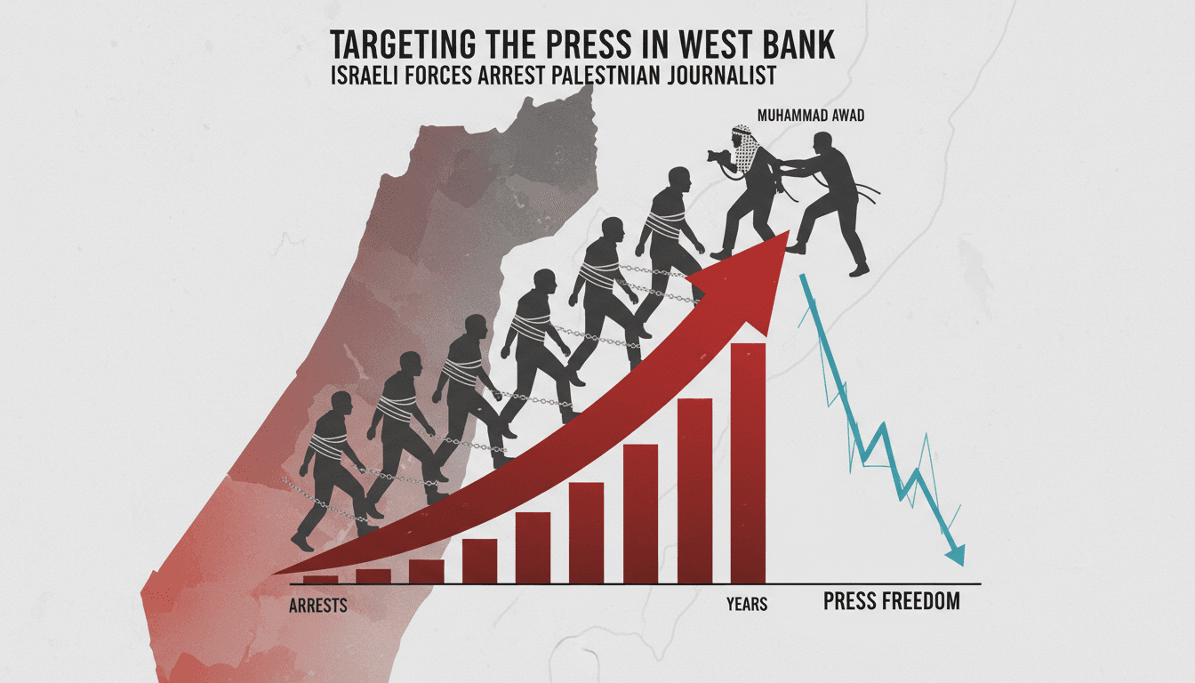Palestinian journalist Muhammad Awad arrested by Israeli forces in the West Bank.