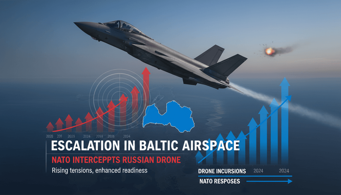 NATO fighter jet intercepting a drone in Latvian airspace