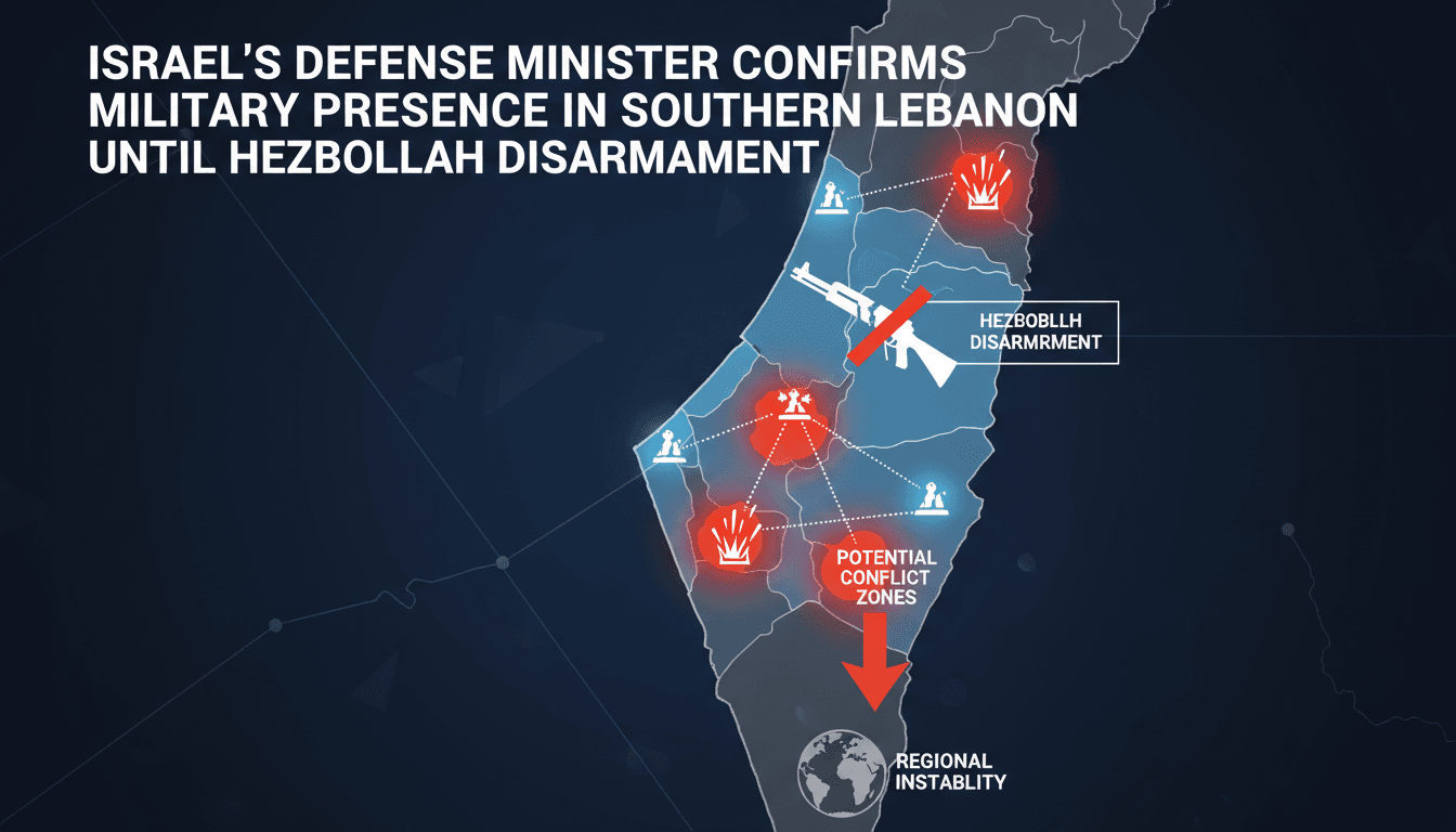 Israeli Defense Minister Yisrael Katz addressing military strategy in southern Lebanon.