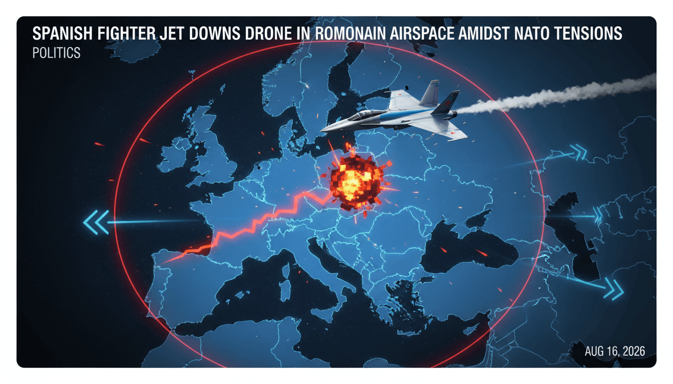 Spanish F-18 fighter jet intercepting a drone in Romanian airspace.