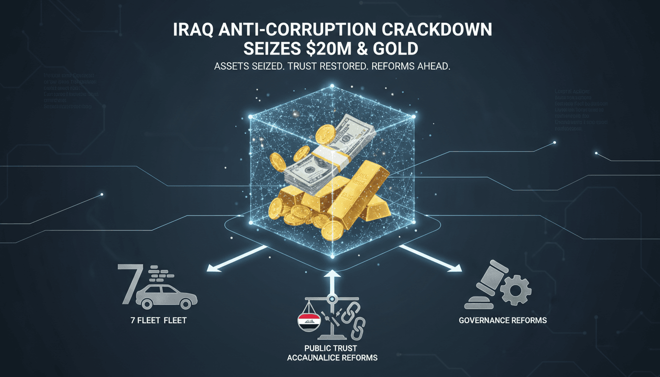 Iraqi authorities conducting an anti-corruption operation with seized assets.