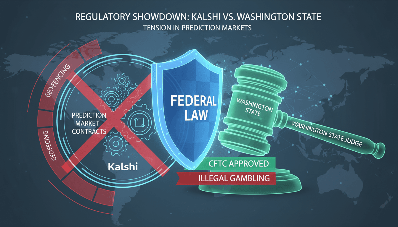 Kalshi prediction market platform facing regulatory challenges in Washington state.