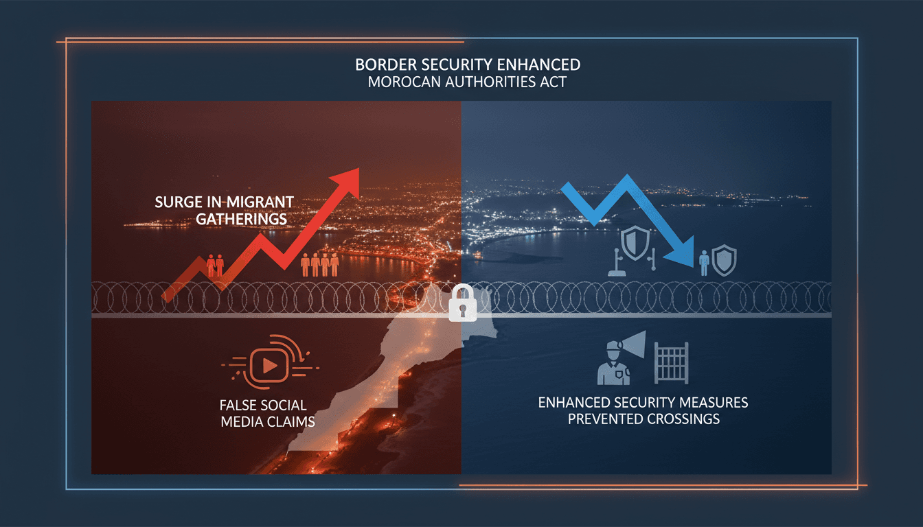 Moroccan security forces at the border with Ceuta managing migrant crossings.