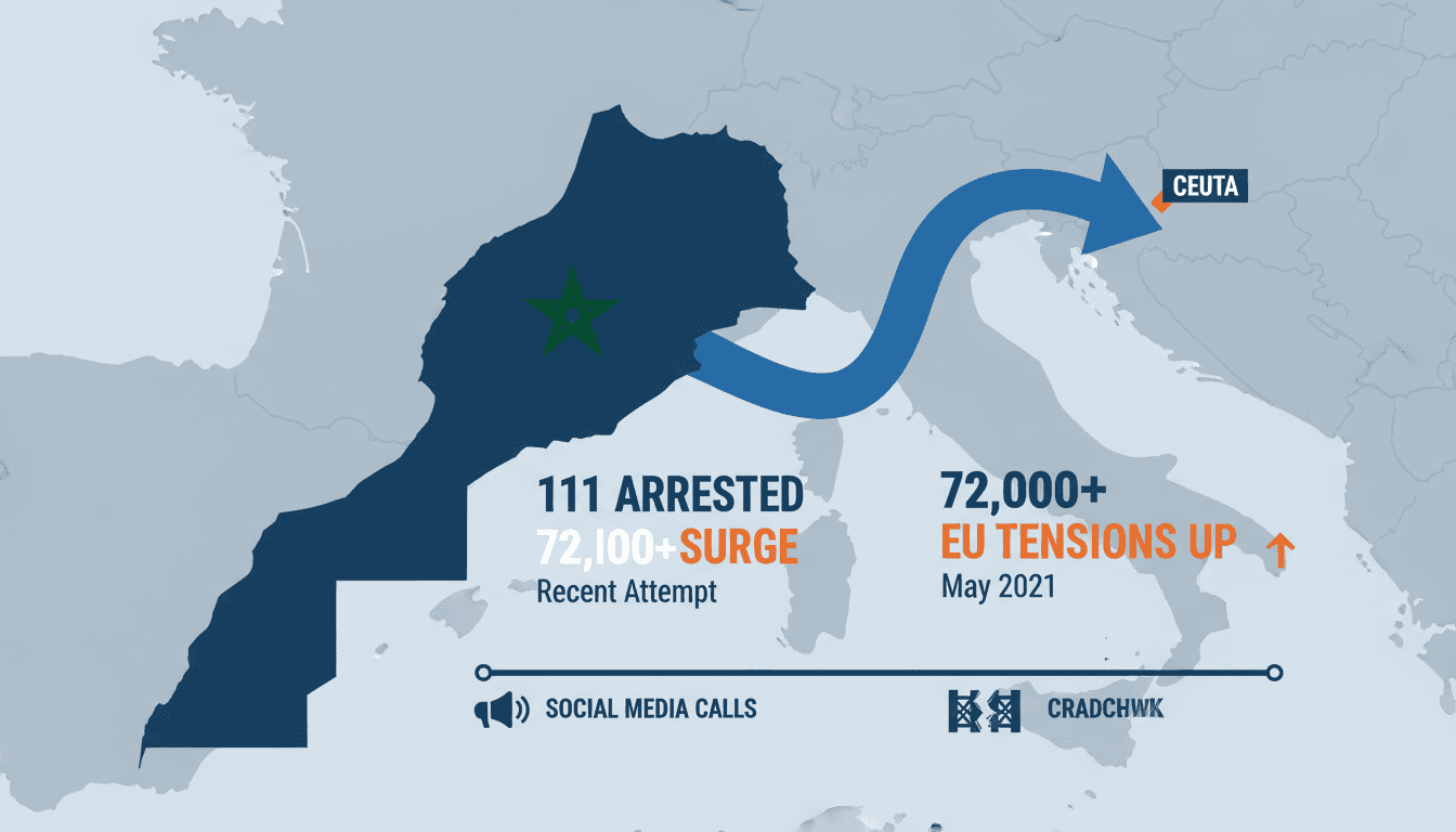 Moroccan police arresting migrants at the Ceuta border