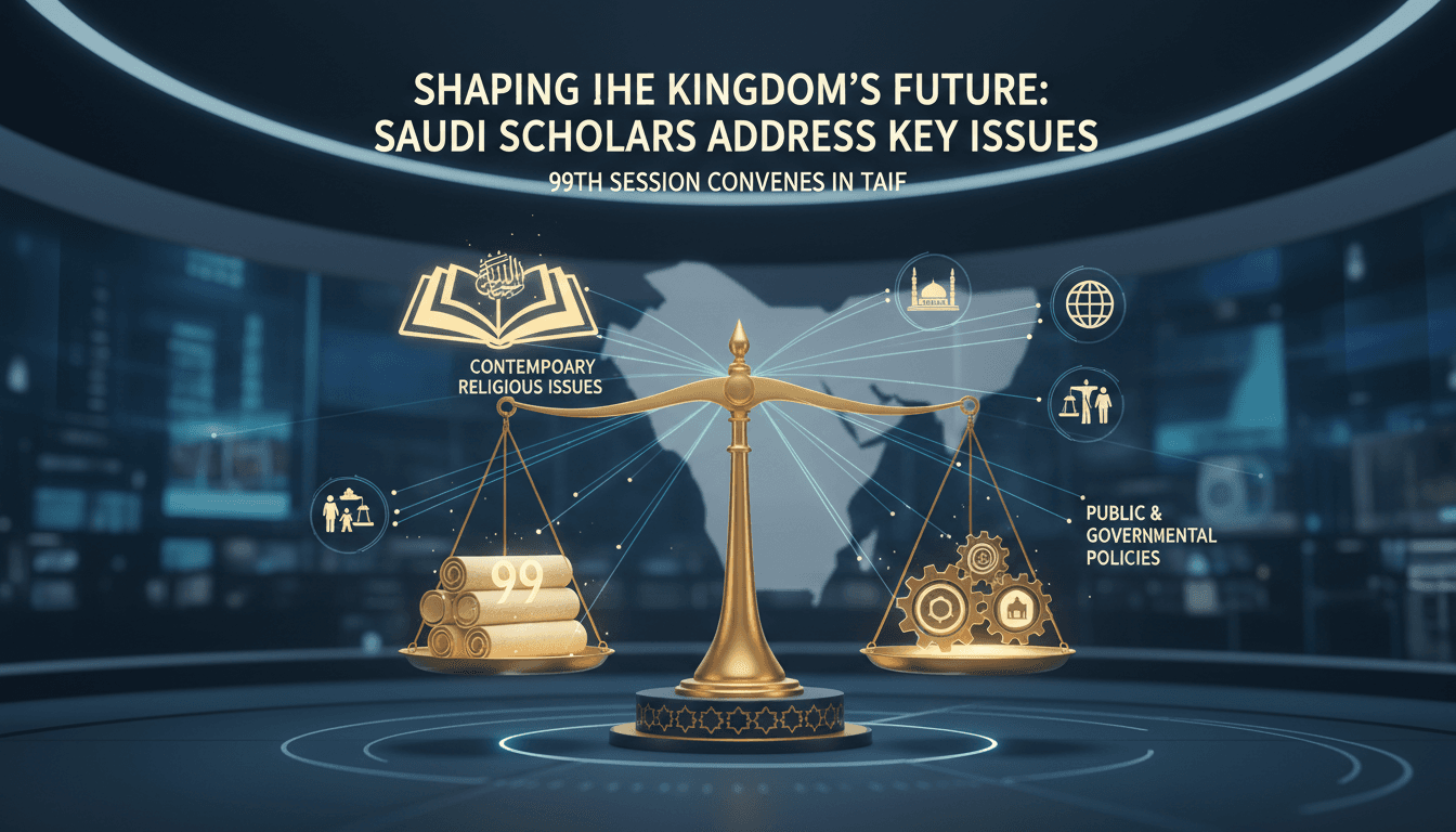 Grand Mufti Sheikh Dr. Saleh bin Fawzan Al-Fawzan leading the 99th session of the Saudi Council of Senior Scholars.