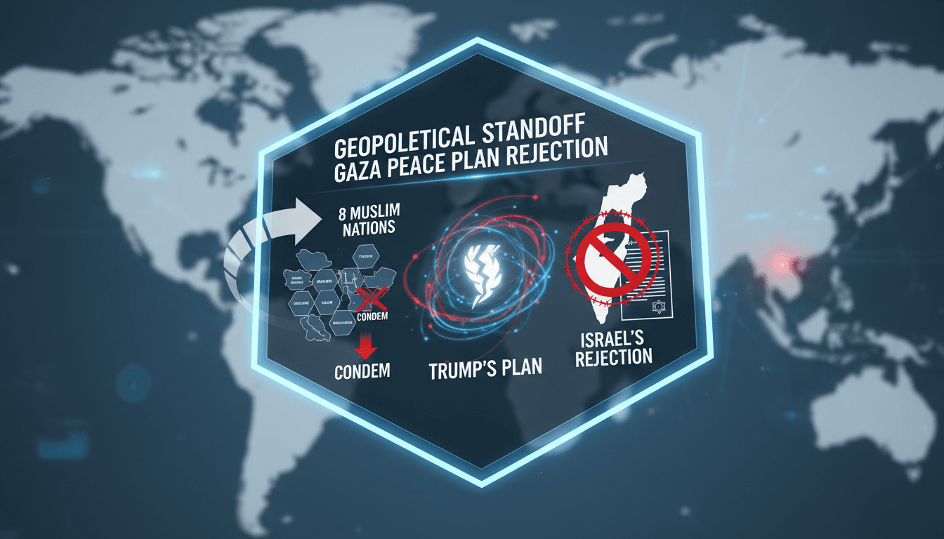 Map highlighting the coalition of Muslim countries condemning Israel's actions.