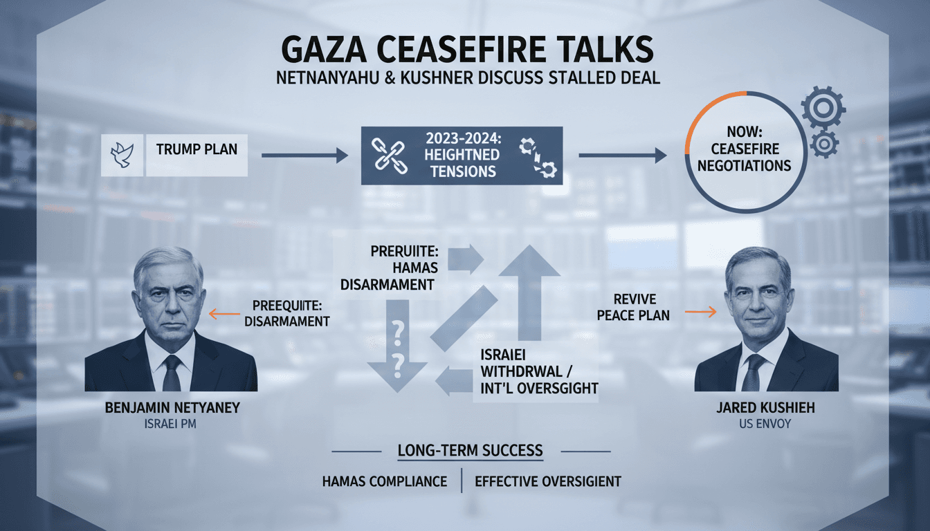 Netanyahu and Kushner discussing Gaza ceasefire negotiations.