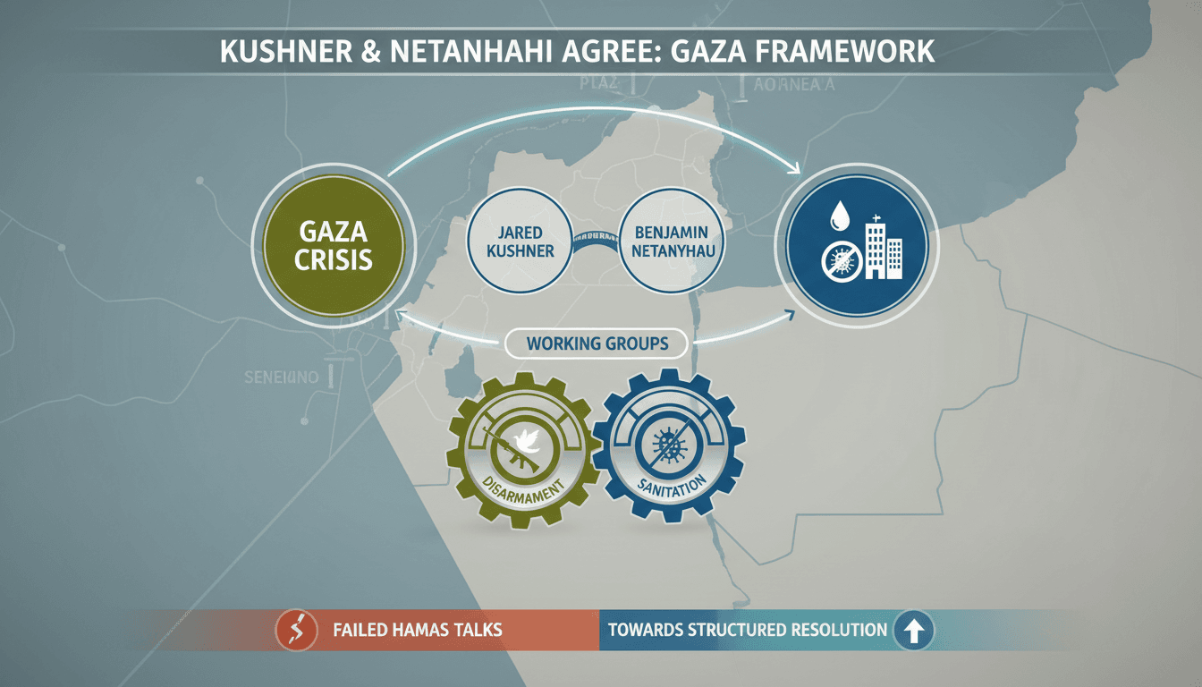 Jared Kushner and Benjamin Netanyahu discussing Gaza crisis solutions.