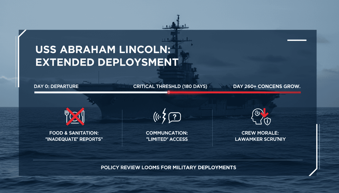 USS Abraham Lincoln aircraft carrier at sea with crew members onboard