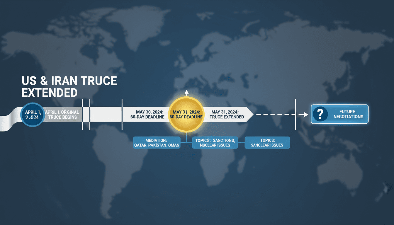 A timeline graphic illustrating the US-Iran truce negotiations and key dates.