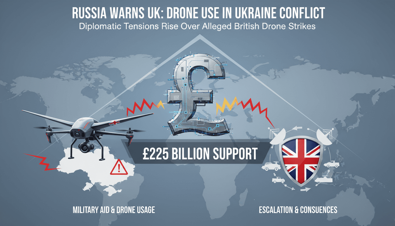 Infographic showing UK's £25 billion support to Ukraine, emphasizing military aid and drone involvement.