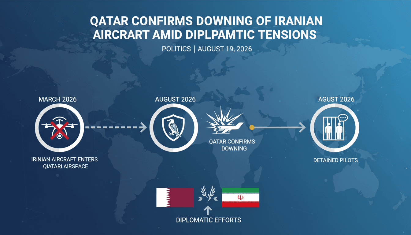 Infographic detailing the downing of Iranian aircraft by Qatar and its implications for regional stability.