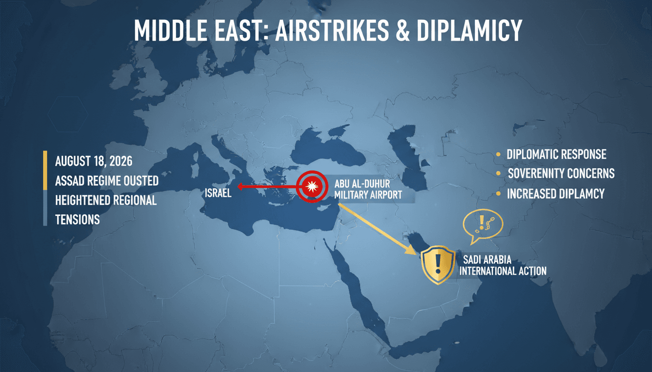 Map showing the location of the Abu al-Duhur airbase and highlighting regional tensions following Israeli airstrikes.