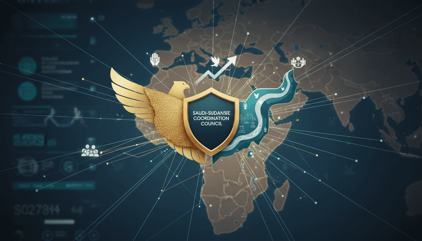 Graphic showing the Saudi-Sudanese Coordination Council and its impact on regional stability and trade routes.