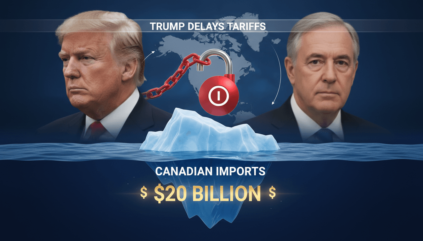 Infographic showing $20 billion in Canadian imports affected by Trump's tariff pause.