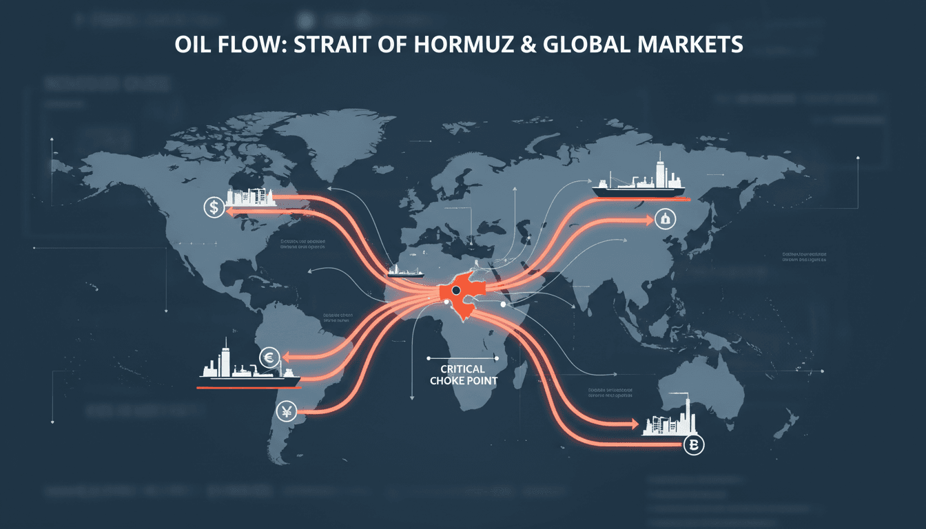 Infographic showing oil flow through the Strait of Hormuz and its global significance.