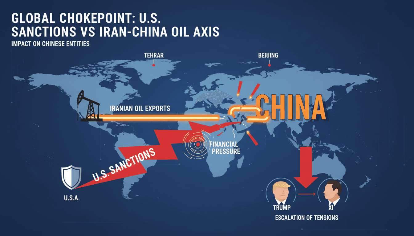 Infographic illustrating the flow of Iranian oil exports to China and the impact of U.S. sanctions.