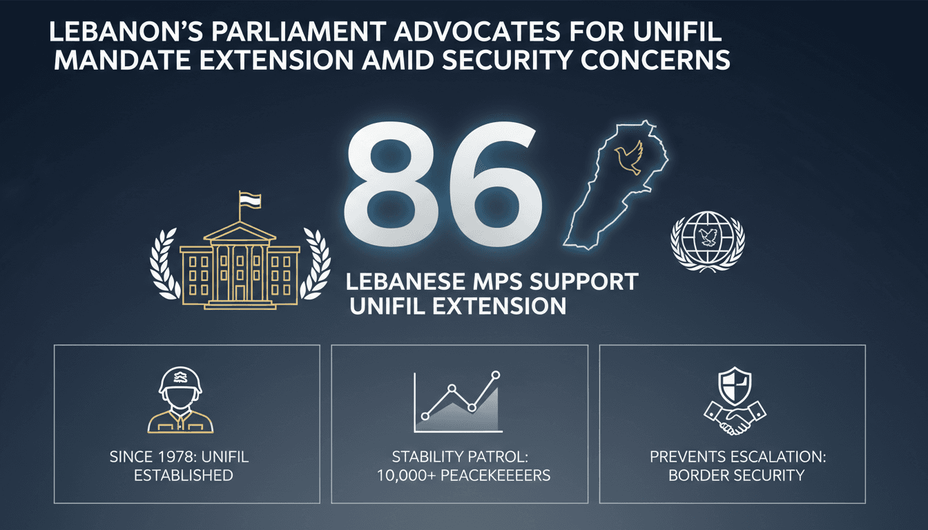 Infographic showing Lebanese MPs supporting UNIFIL extension and its importance for regional stability.