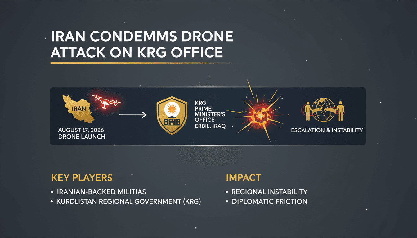 A map highlighting the drone attack on the Kurdistan Regional Government Prime Minister's office in Erbil, Iraq.