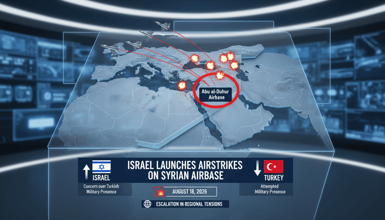 Map showing the location of Israeli airstrikes on the Syrian airbase and involved military forces.