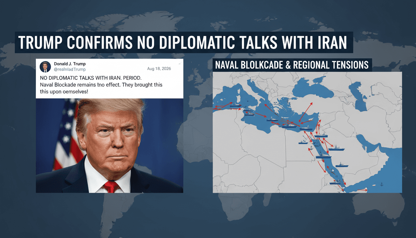 President Trump announcing no scheduled talks with Iran, highlighting regional tensions and naval operations.