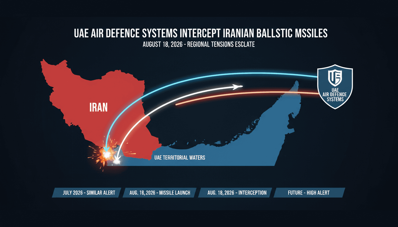 A graphic illustrating the UAE's missile interception response and regional security dynamics.