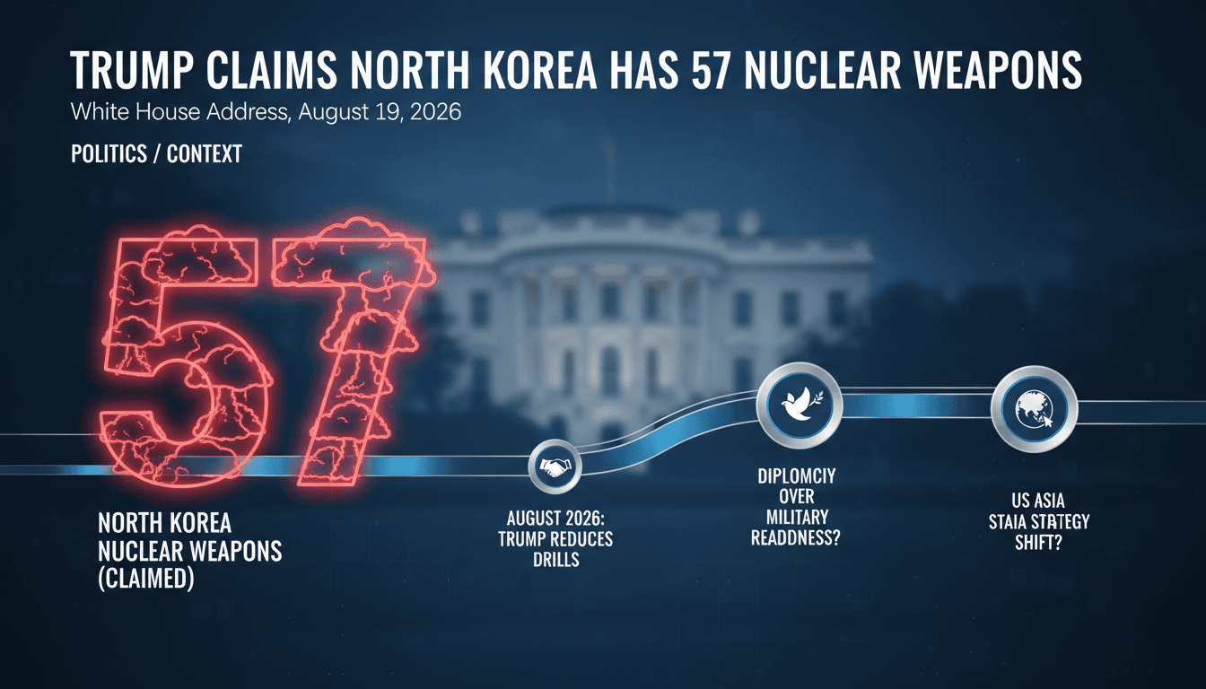 Infographic showing Trump's claim of 57 nuclear weapons in North Korea and its implications for global security.