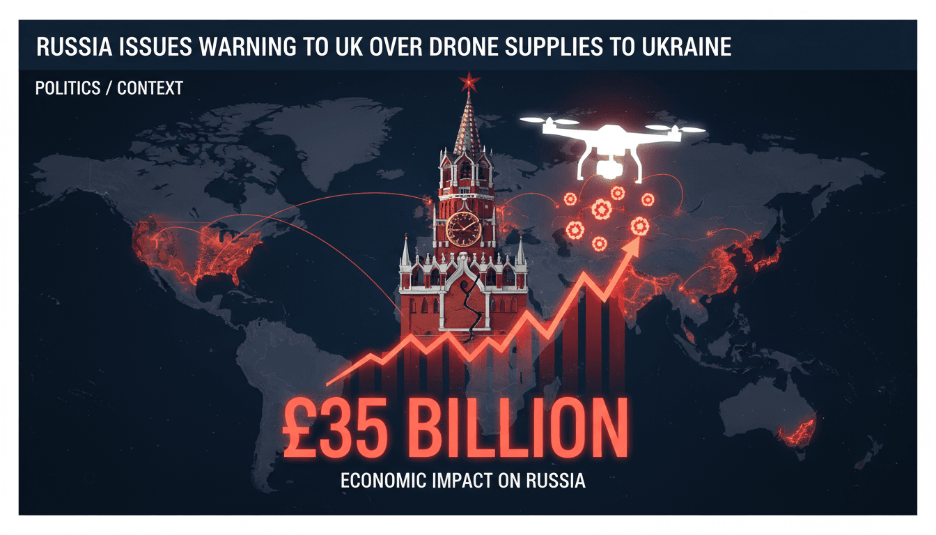 A graphic showing the £35 billion economic impact of Ukrainian drone strikes on Russia.