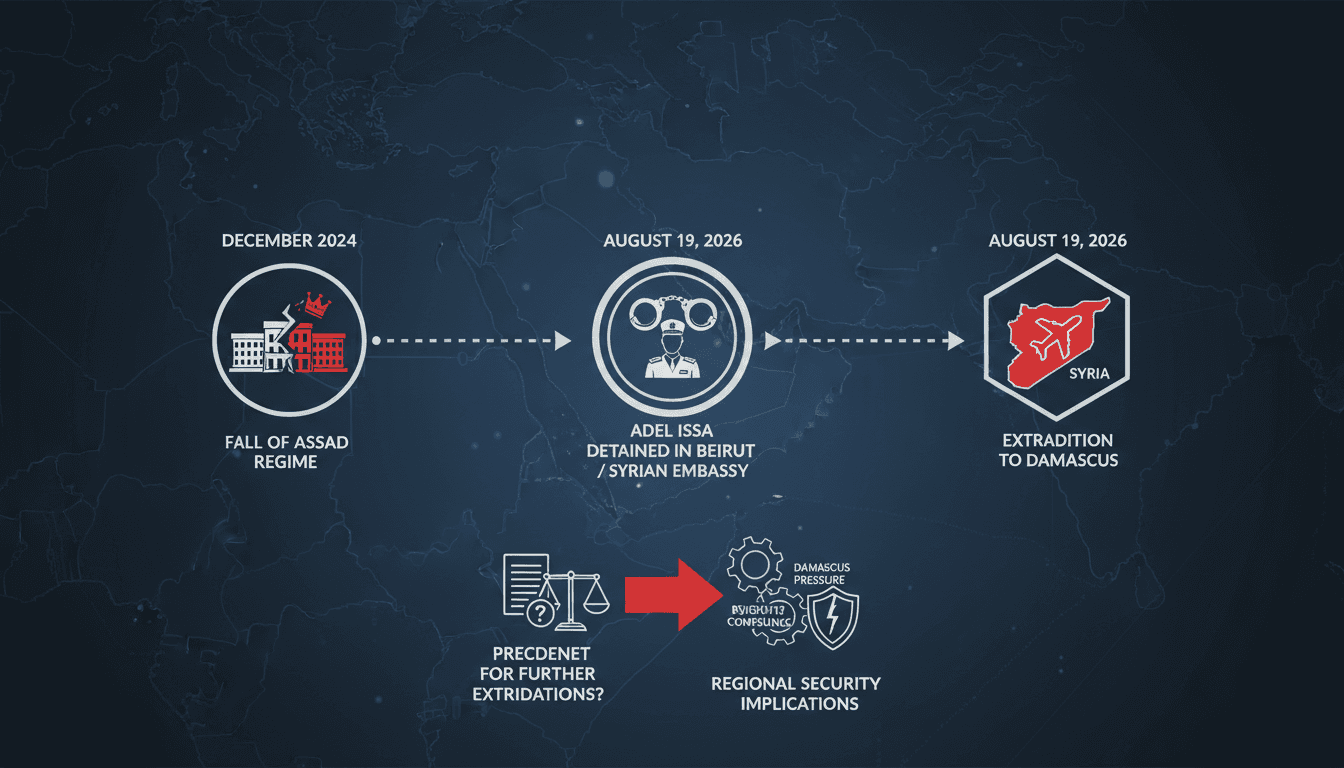 A map highlighting the extradition route from Lebanon to Syria, featuring Adel Issa's case.