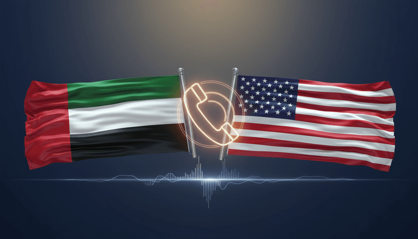 UAE and US flags with a phone icon representing diplomatic communication.