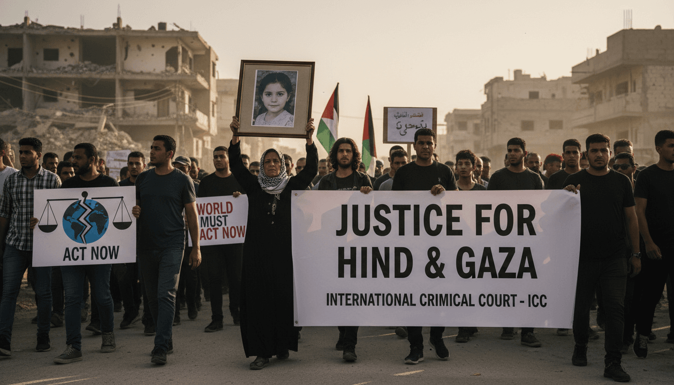 Protest for justice in Gaza, emphasizing the demand for international accountability in military actions.