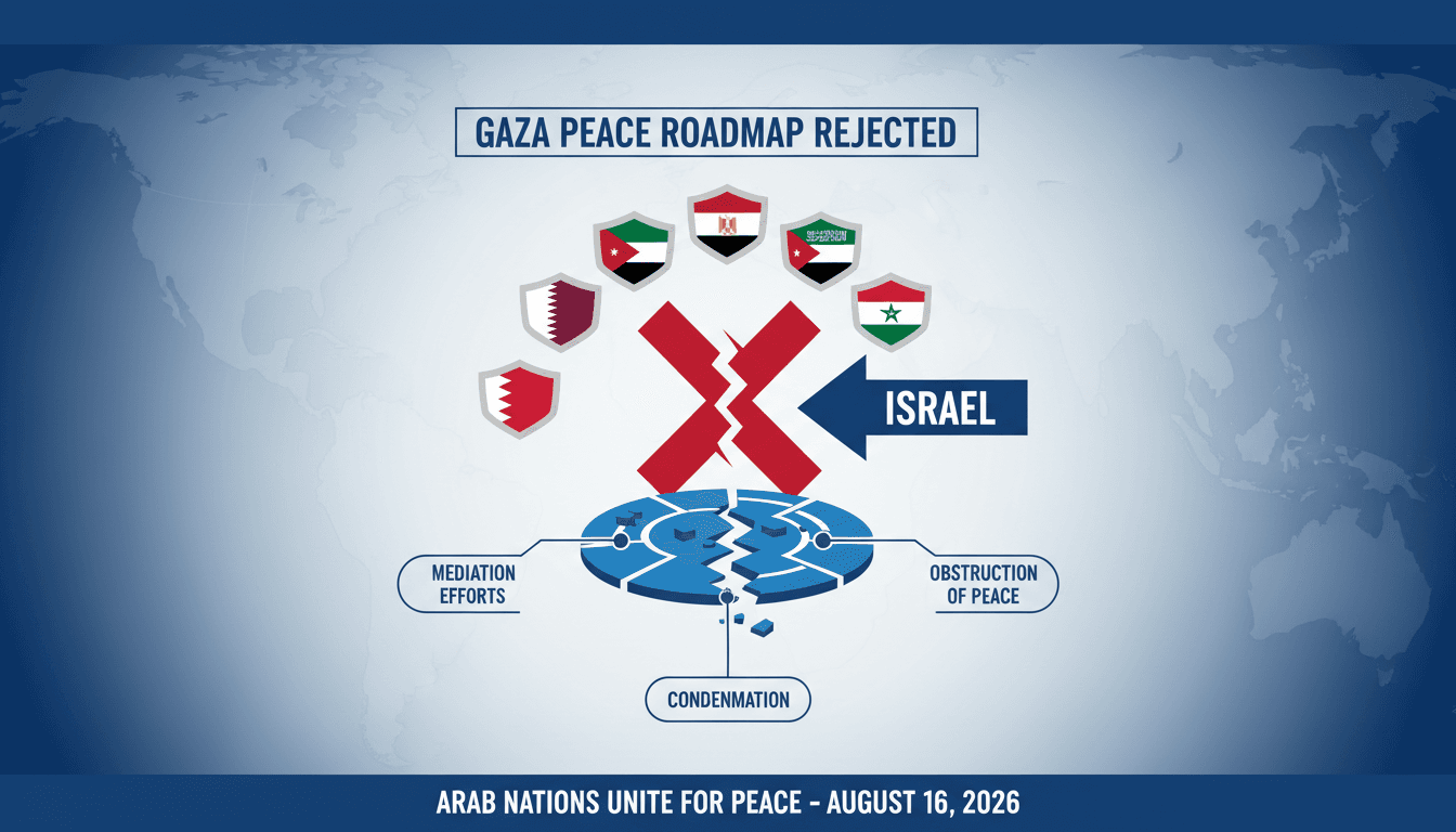 Infographic showing the eight nations condemning Israel's rejection of the Gaza roadmap and their diplomatic positions.