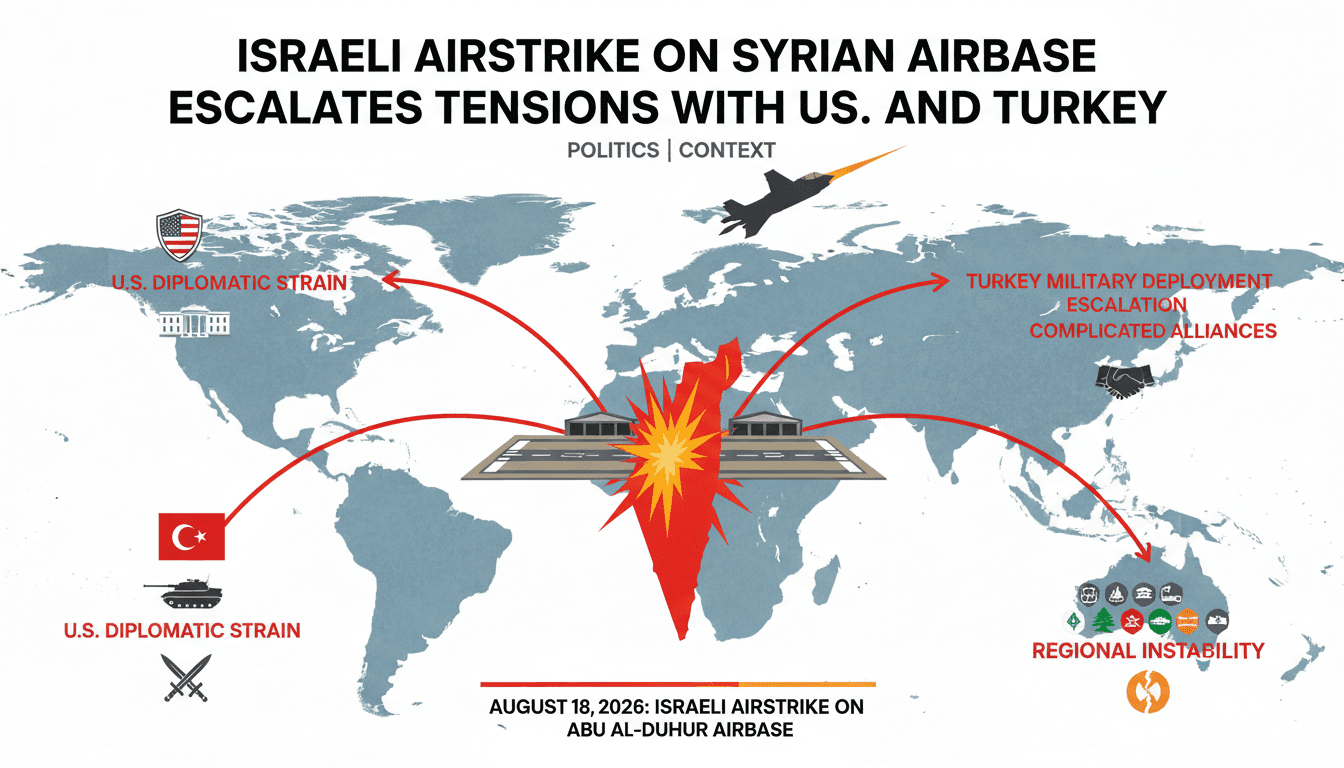 A map highlighting the location of the Abu al-Duhur airbase and the impact of the Israeli airstrike on regional security dynamics.
