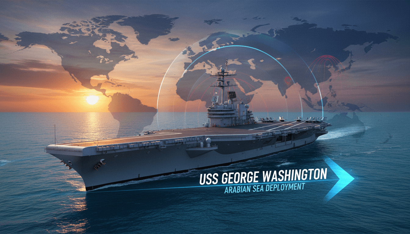 USS George Washington aircraft carrier in the Arabian Sea, highlighting its strategic military role.