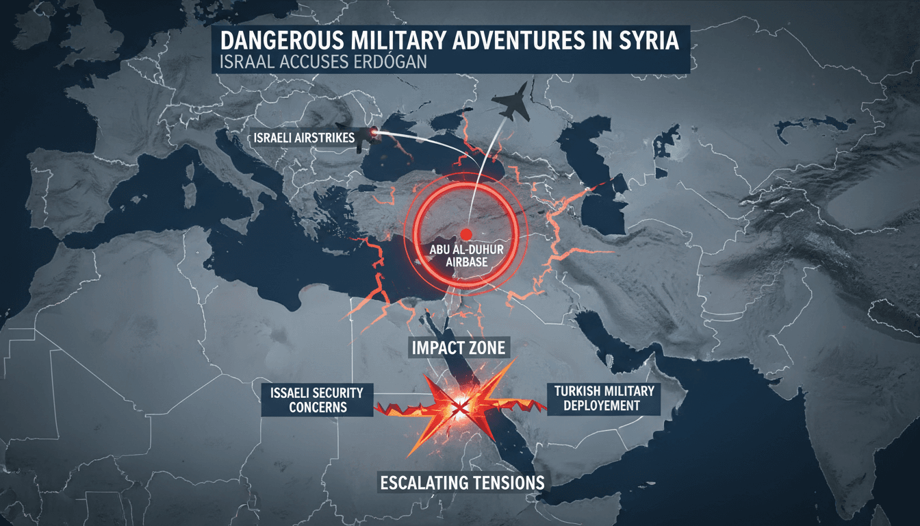 Map highlighting the Abu al-Duhur airbase in Syria and Israeli airstrike locations.