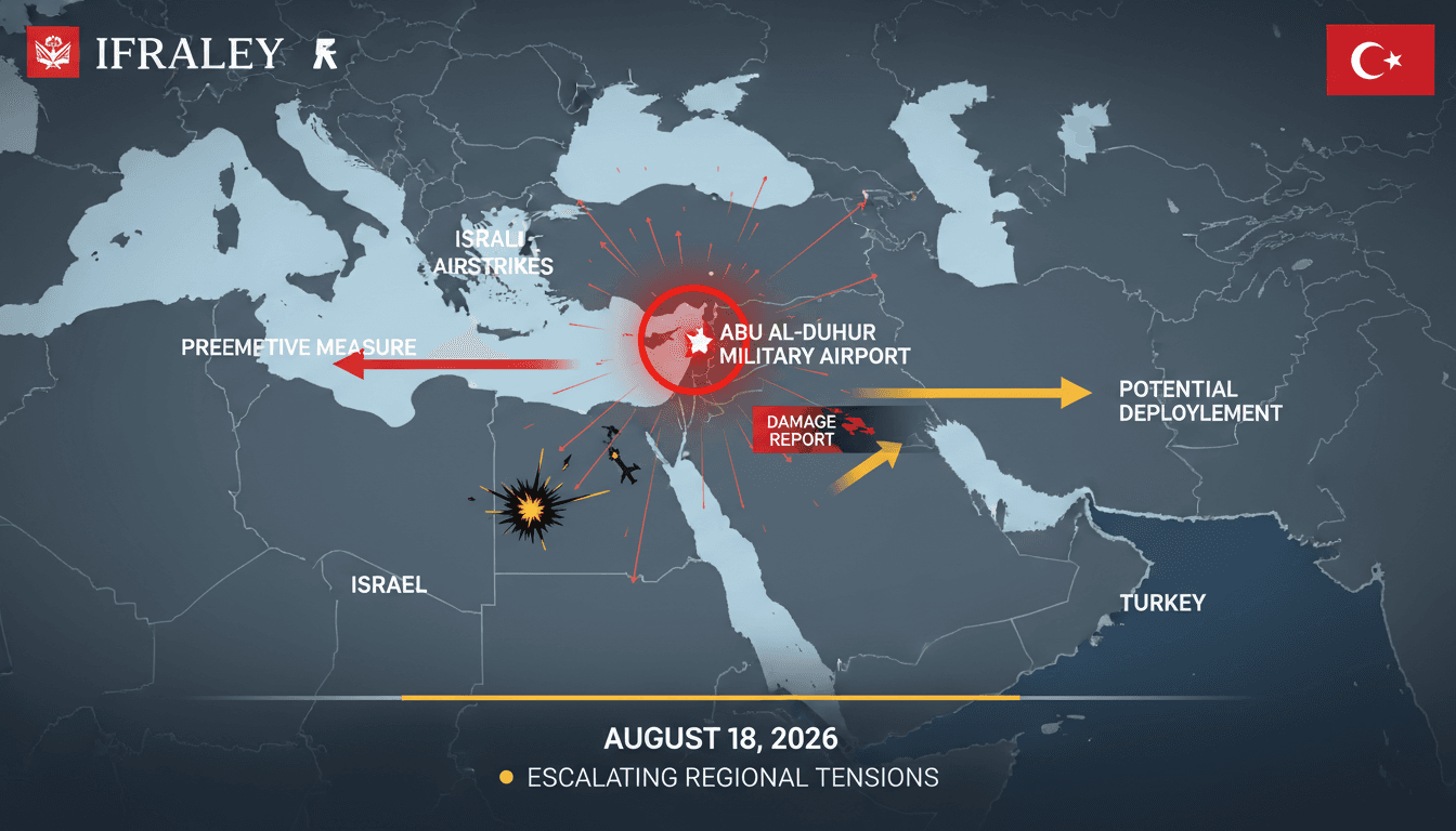 Map showing the location of Abu al-Duhur military airport in Syria and details of the Israeli airstrikes.