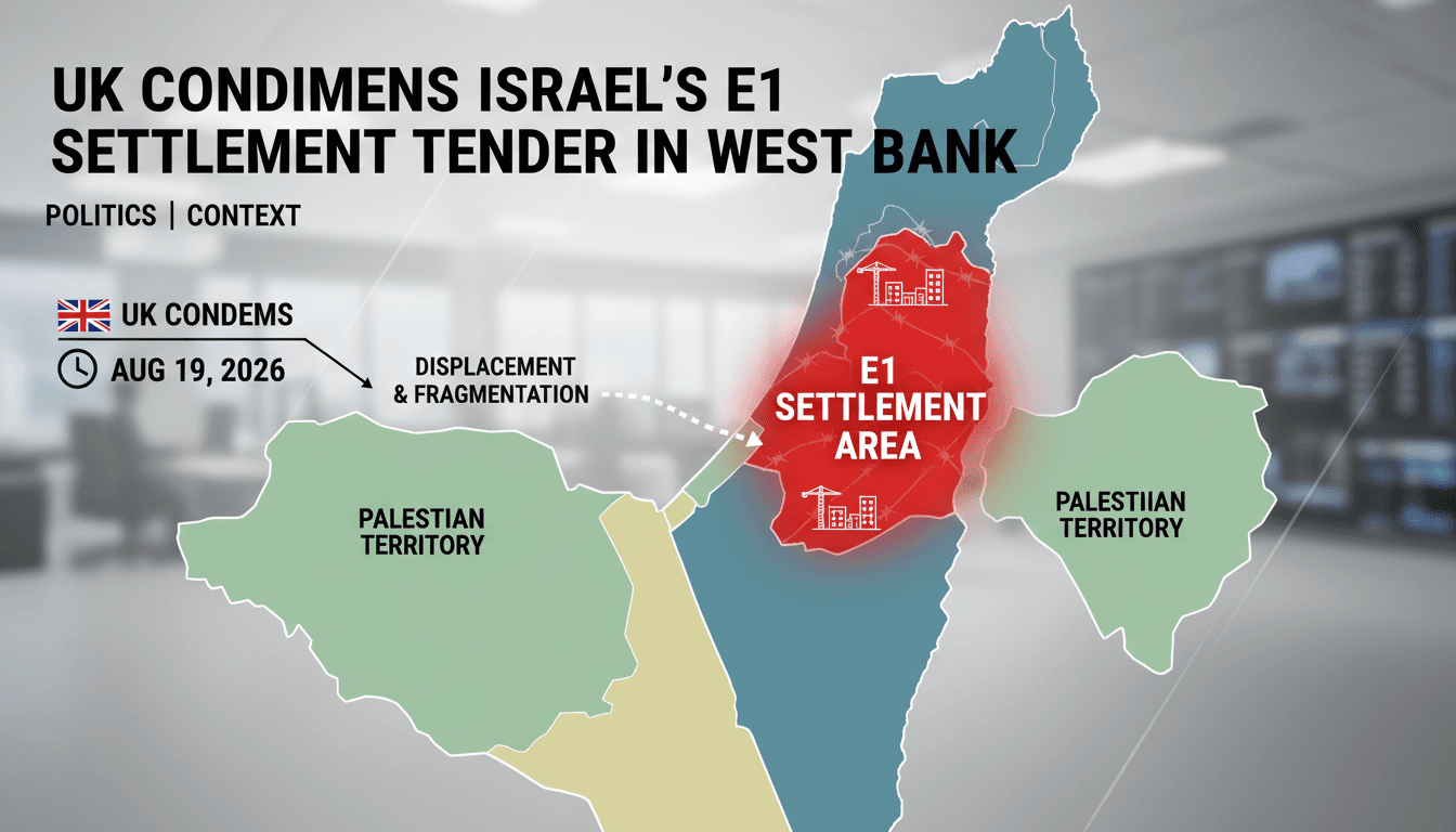 A map highlighting the E1 settlement area in the West Bank and its implications for Palestinian territory.