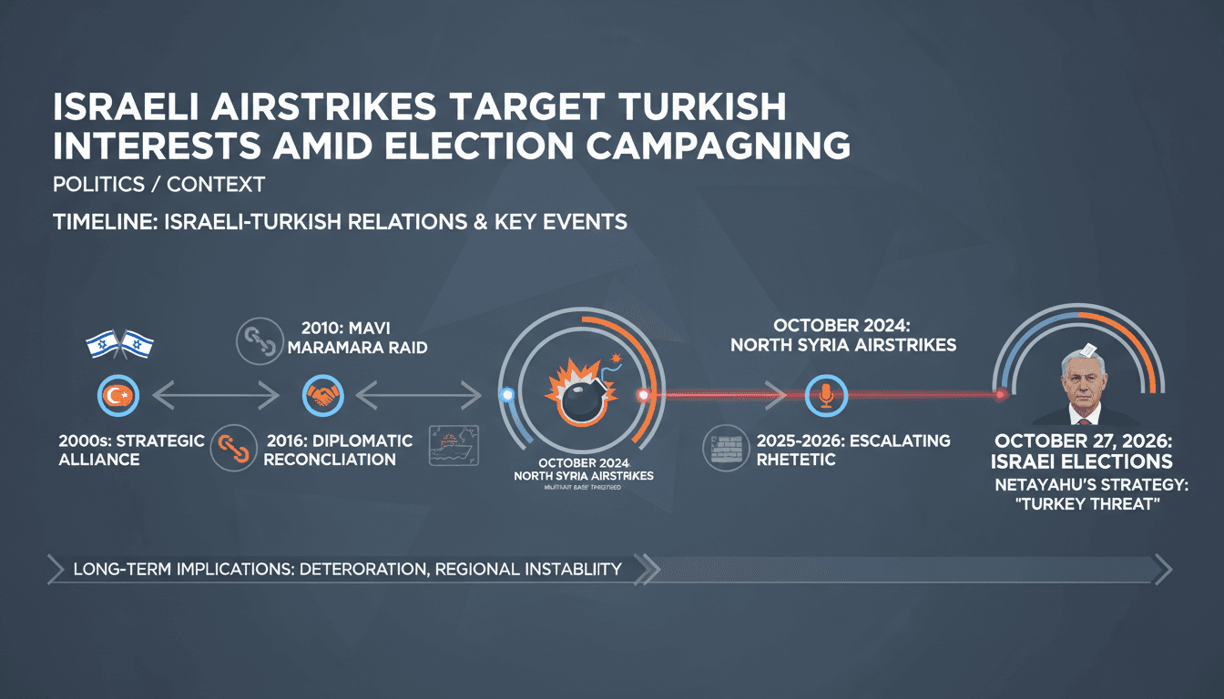 A graphic illustrating the timeline of Israeli-Turkish relations and military actions leading to the October 2026 election.