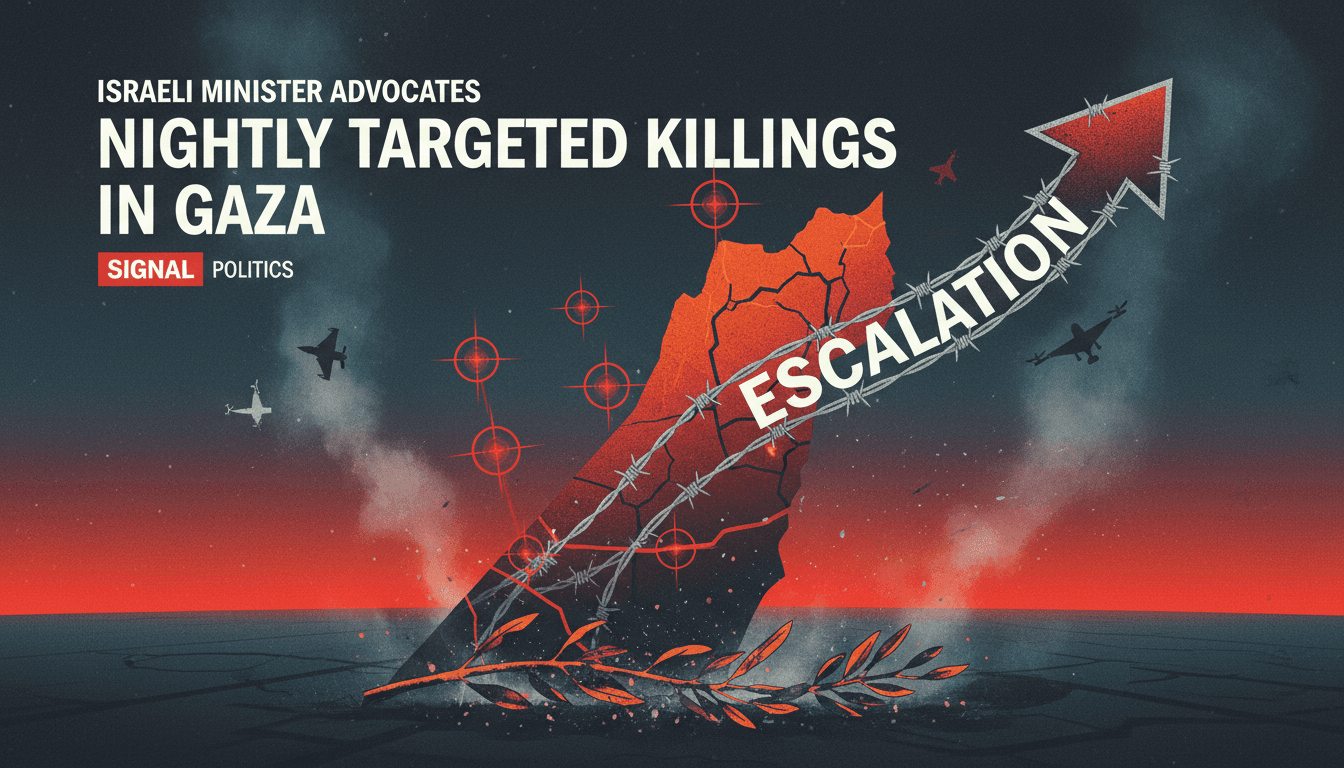 A graphic depicting the rising tensions in Gaza, focusing on the implications of targeted killings on regional stability.