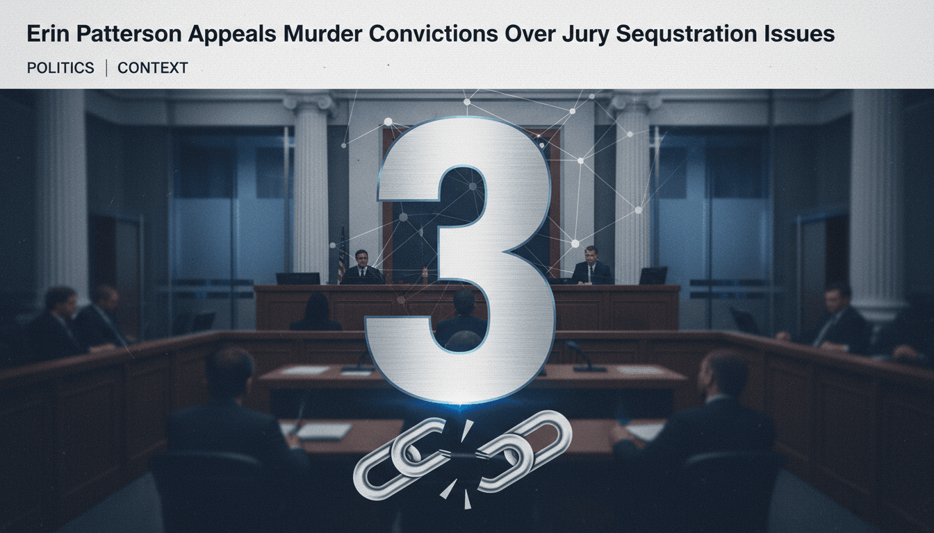 A courtroom scene with the number "3" prominently displayed, representing Erin Patterson's triple murder convictions appeal.