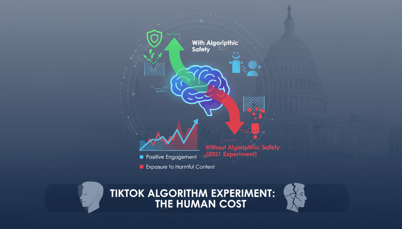 Infographic showing TikTok's algorithm safety feature impact on user engagement and mental health.