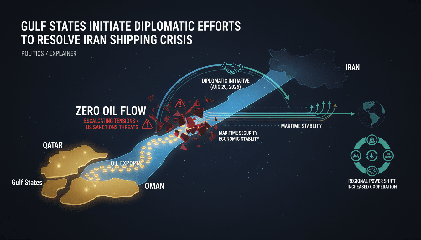 Infographic showing oil flow through the Strait of Hormuz and the impact of Gulf states' diplomatic efforts on global energy markets.