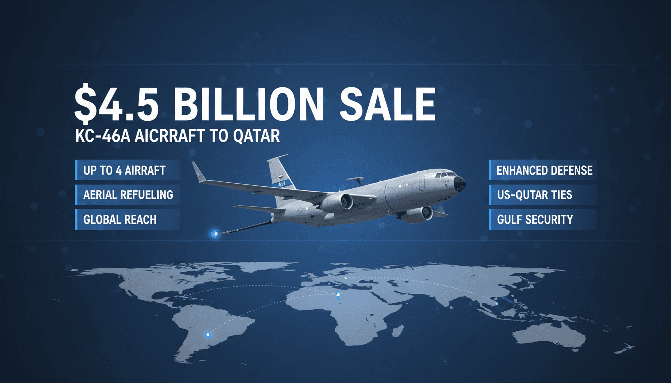 A KC-46A aerial refueling aircraft with details on the $4.5 billion sale to Qatar.