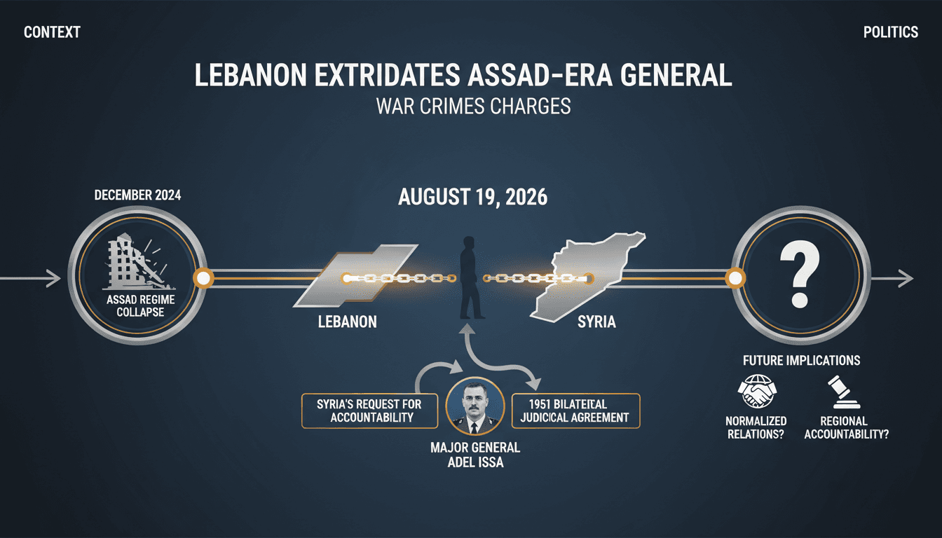 A visual representation of the extradition of Major General Adel Issa from Lebanon to Syria, highlighting key details and implications.