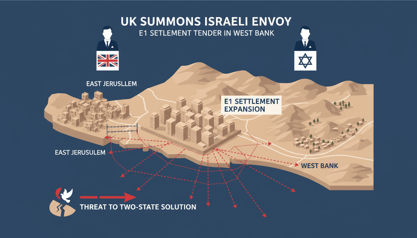 Map highlighting the E1 settlement area and its implications for East Jerusalem and the West Bank.